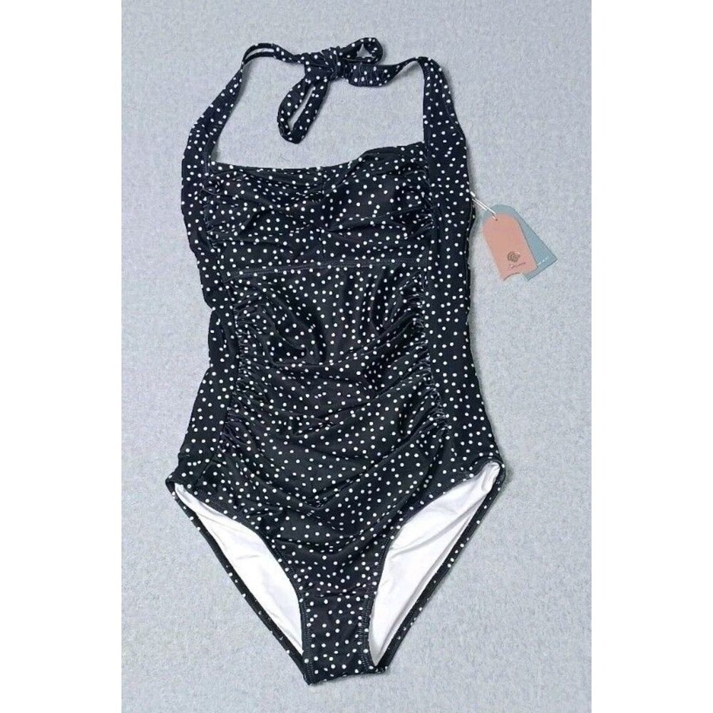 NWT! Smismivo One Piece Swimsuit Womens Size Small Black And White Poka Dot...